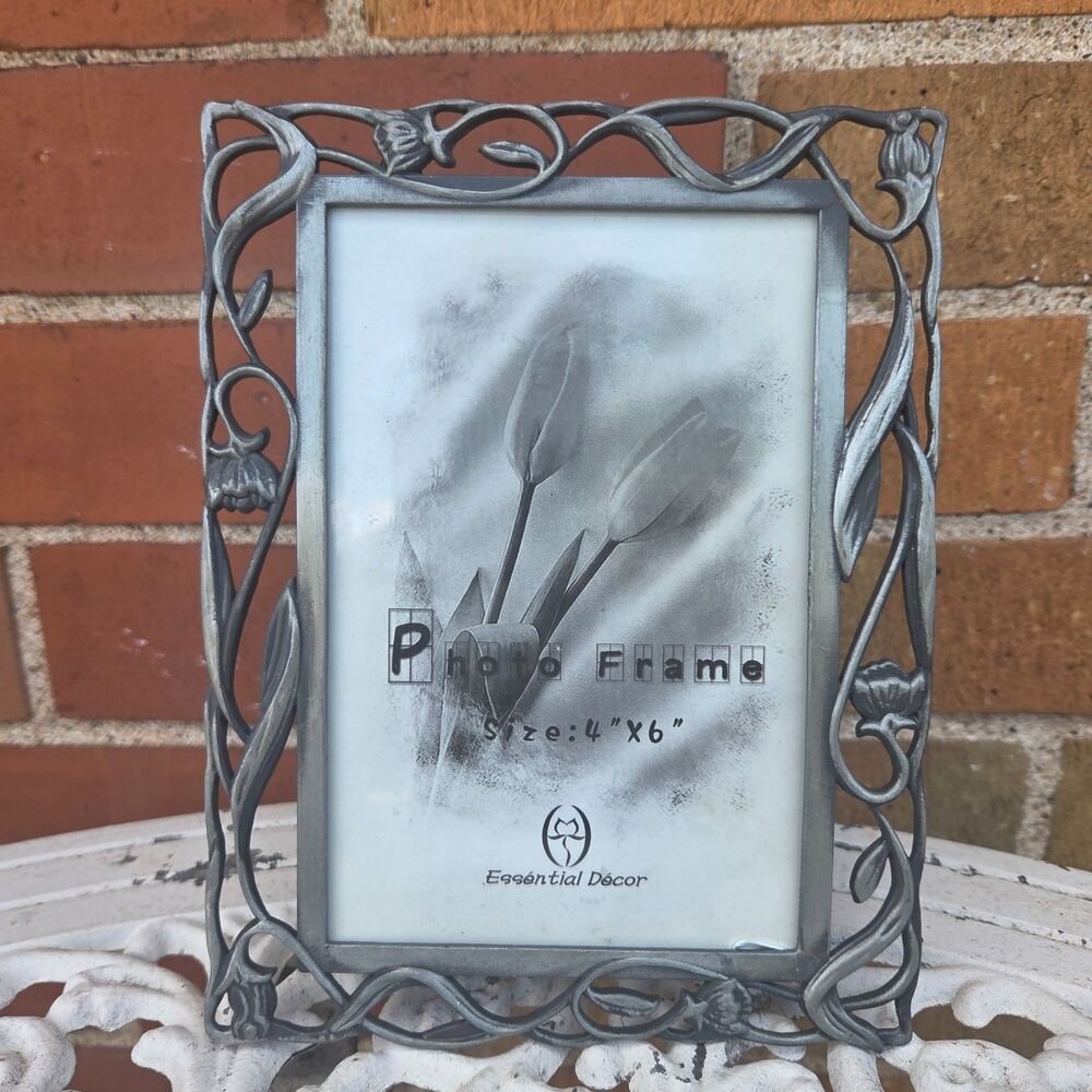 Set of 4 Essential Decor Metal Floral Vine 4x6 Picture Frames Pewter Tone
